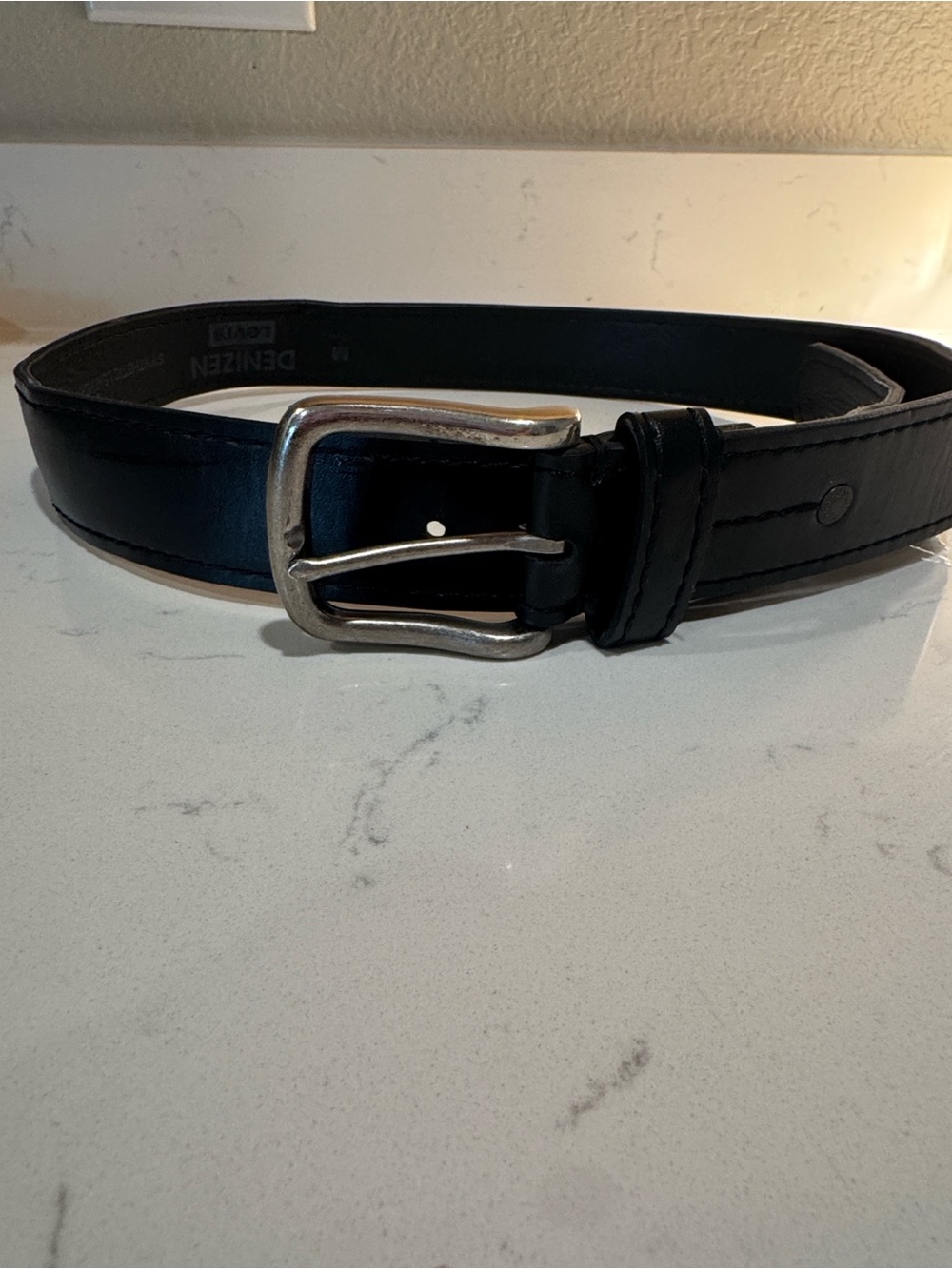 Levi's Black Leather Belt with Silver-Tone Buckle